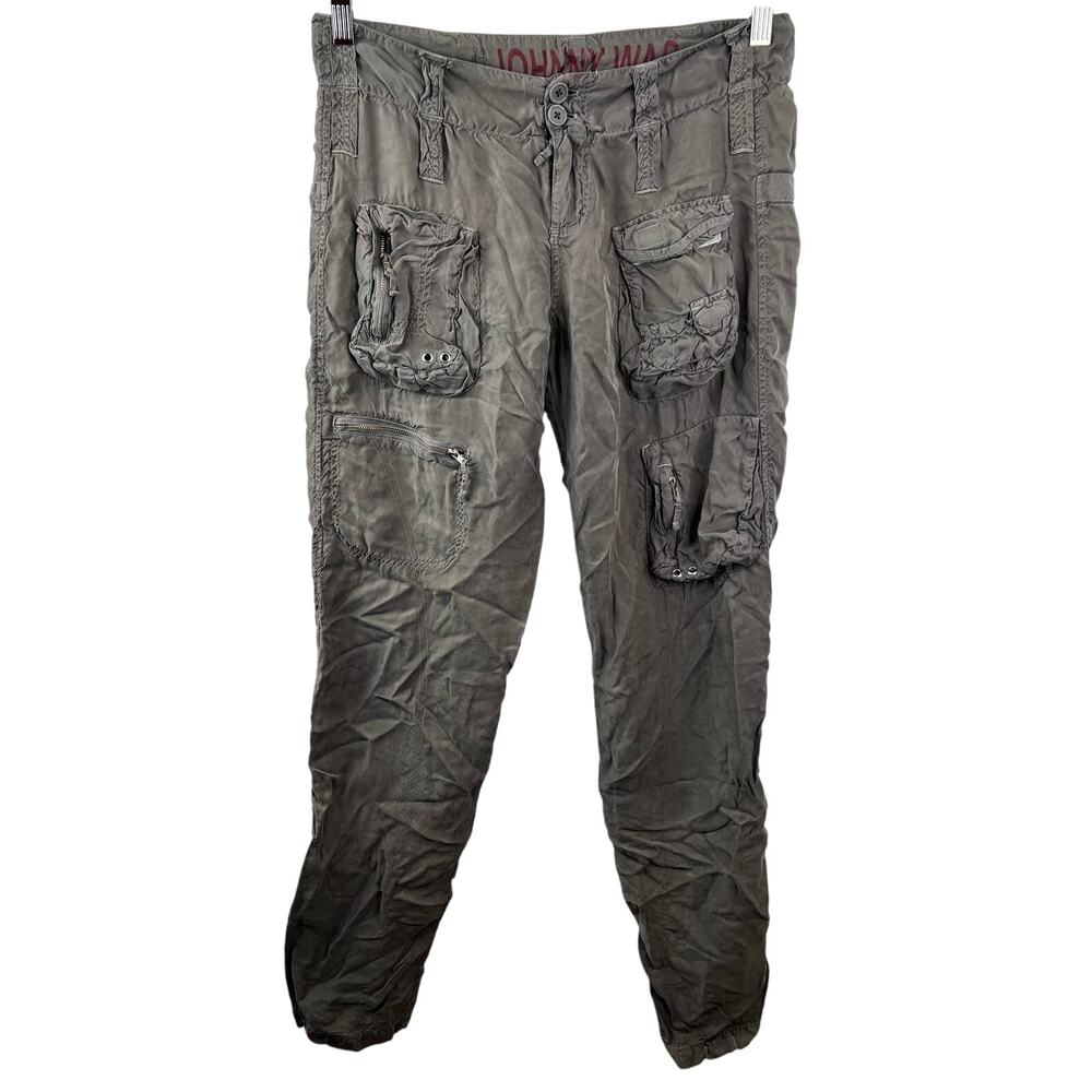 Johnny Was Gray Cupro Slouchy Cargo Tapered Utility Pants Pockets Lightweight 2